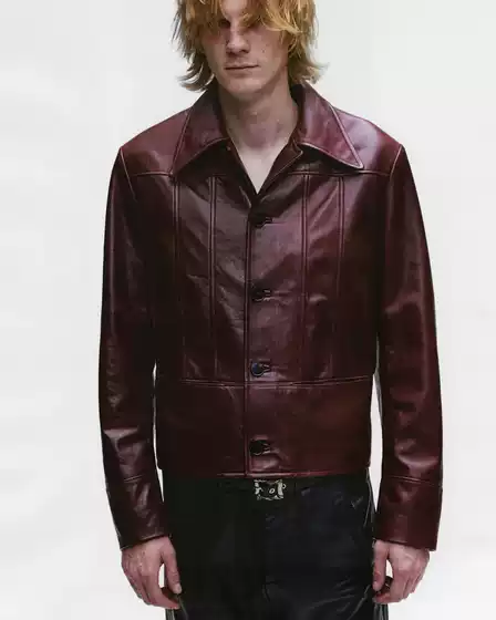 Original New Product Loren Same Style Erd 25Fw Red and Black Leather Jacket Paris Fashion Show Style