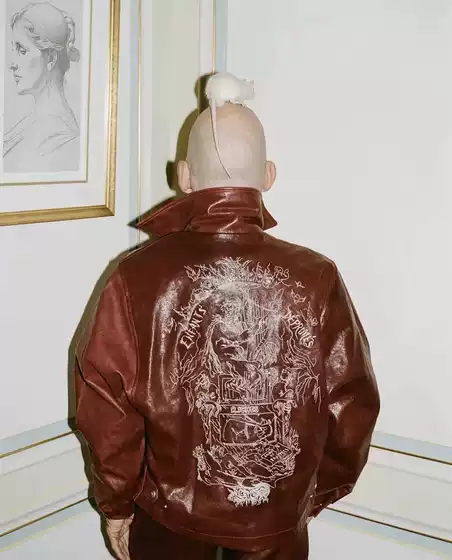 New Product Erd25Ss “Principles of Love” Western-Style Red Embroidered Leather Jacket in Stock and Ready to Ship Immediately