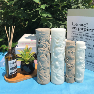 青砂石盘龙柱模具鱼缸白底龙柱柱子磨具神像刘海佛头浮雕圆柱矽胶