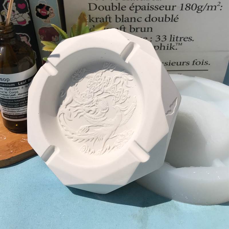 浮雕龙纹烟灰缸模具水泥混凝土砼宠摆件硅胶磨具送礼商务烟缸模型