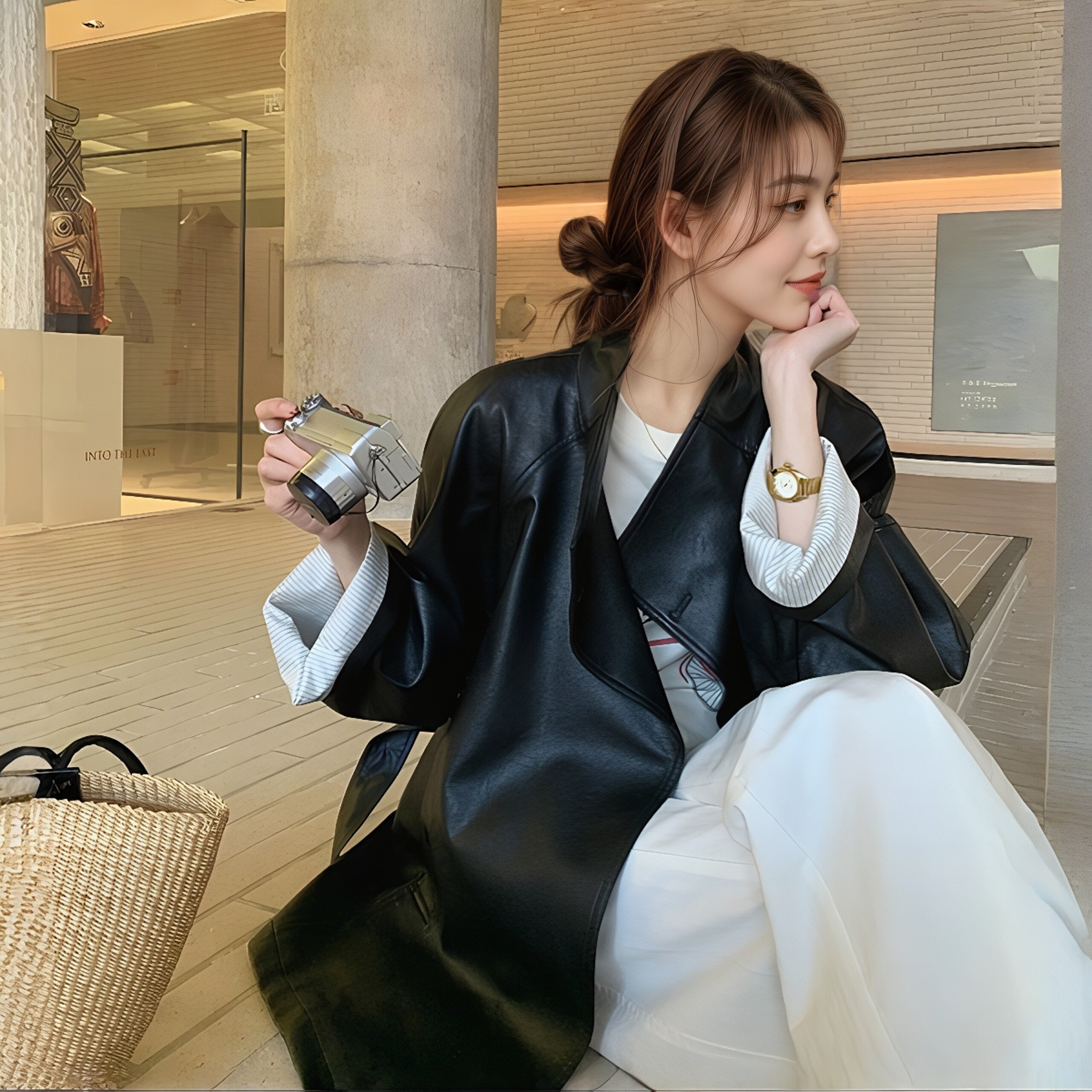 PU皮风衣中长款外套女2025秋新款韩版设计感宽松显瘦休闲气质皮衣