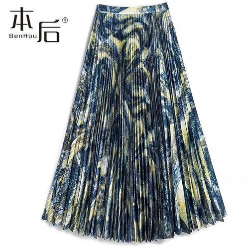 29808-油画风3D数码印花百褶裙