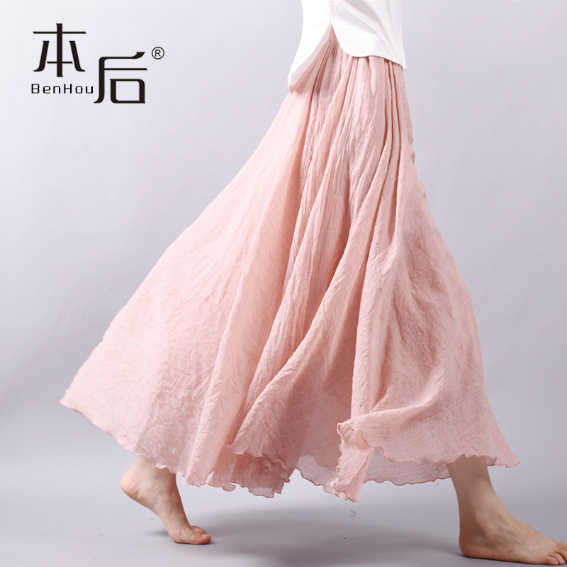 1725-肌理褶皱棉麻大摆长裙