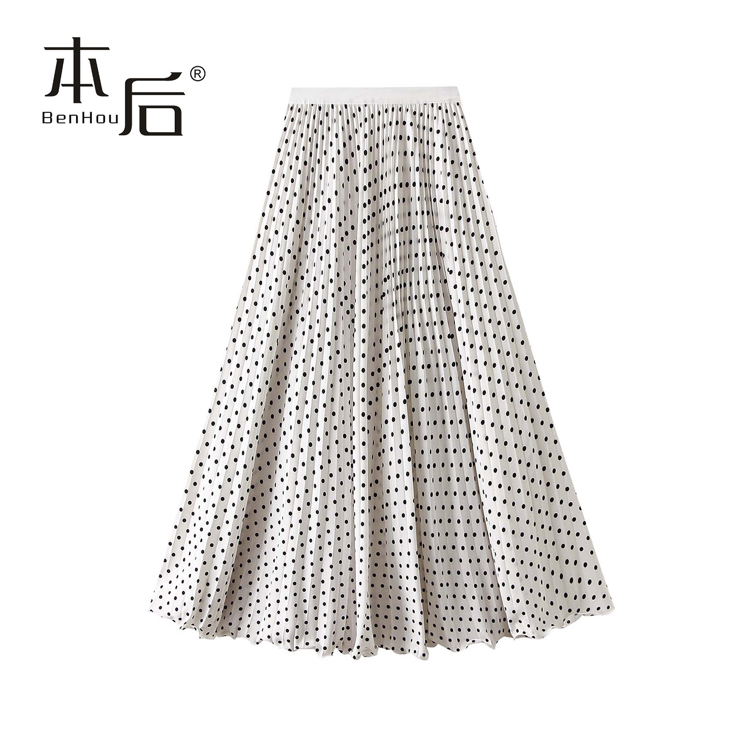 D9808-8 韩式气质波点百褶裙半身裙女长裙2026春夏新款高腰大摆裙