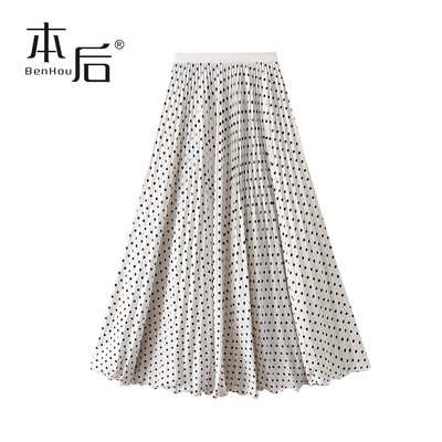 D9808-8气质波点百褶大摆长裙