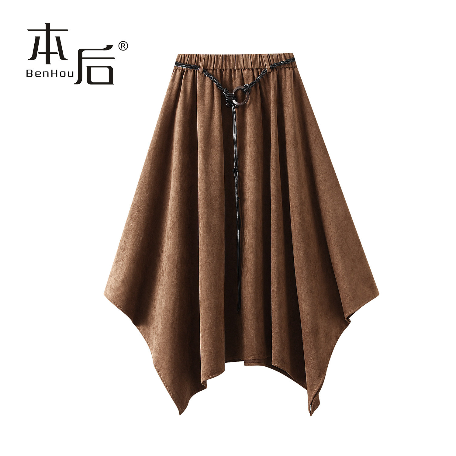 5018 腰带复古鹿皮绒半身裙2025秋冬设计感不规则裙摆高腰中长款,女装/女士精品,半身裙,淘宝优惠券,粉丝福利购,淘宝优惠卷