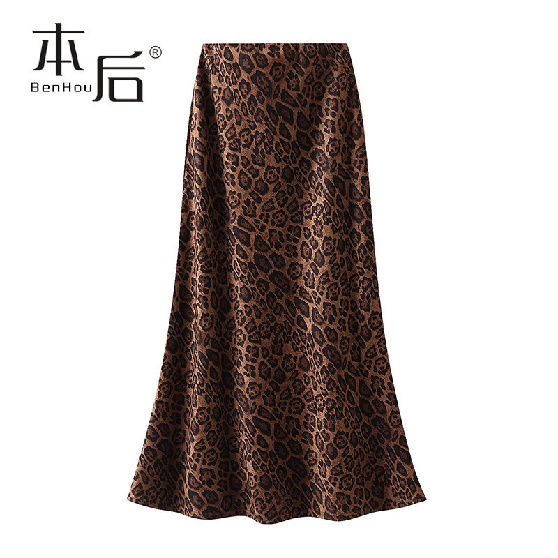 BenHou/本后 9856 麂皮绒豹纹鱼尾半身裙女高腰显瘦复古简约长裙,女装/女士精品,半身裙,淘宝优惠券,粉丝福利购,淘宝优惠卷