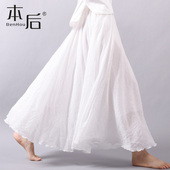 1725 大摆7米仿棉麻半身裙春秋中长款 文艺气质中国风汉服a字长裙