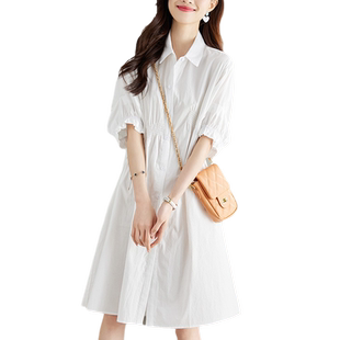 24005 气质polo衬衫裙白色连衣裙春秋新款小个子大码休闲微胖显瘦