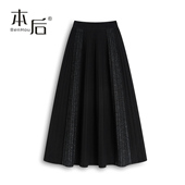 F2262 重工亮丝针织半身裙女2025新款 高腰百褶a字裙大摆针织裙子