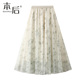 2025新款 1990 小清新网纱碎花半身裙春夏女中长款 印花大摆A字长裙