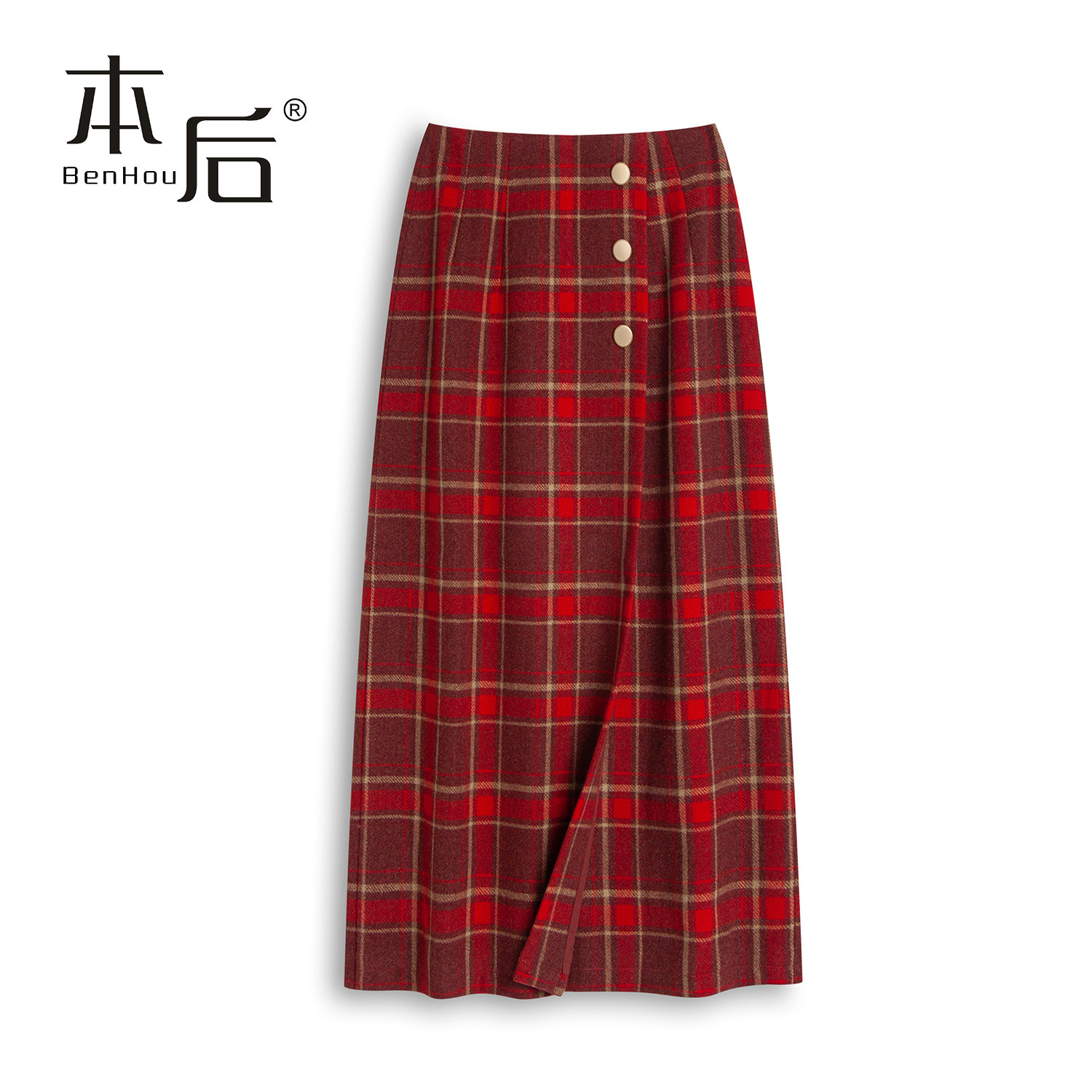 K25021 小香风格子毛呢半身裙冬女中长款2025秋新款高腰a字裙