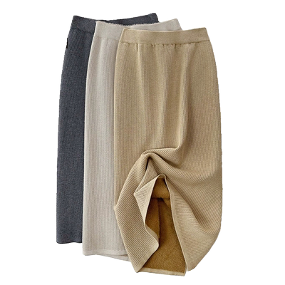 6088-仿水貂绒加绒内衬针织裙