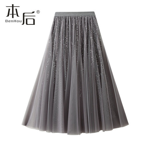 J897-重工亮片网纱半身裙
