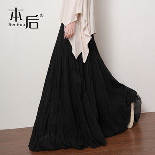 高腰褶皱长裙垂感 文艺风仿棉麻大摆a字半身裙女2026新款 1725