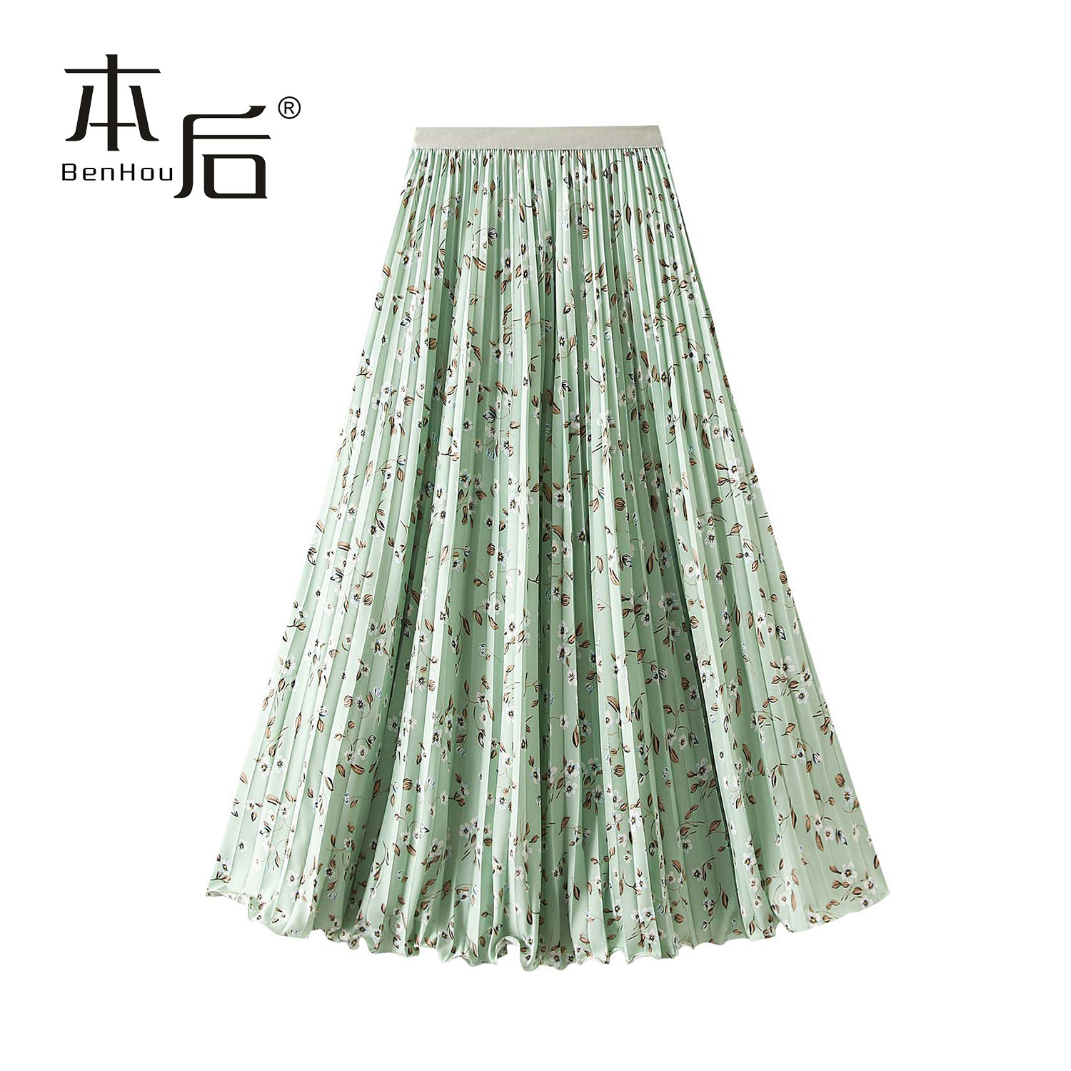 D9808-1 褶皱碎花半身裙女2026春夏新款高腰伞裙大摆百褶长裙子