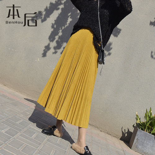 仿鹿皮绒半身裙chic百褶裙