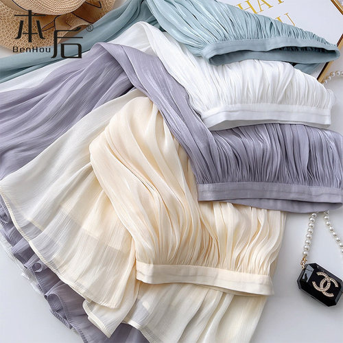 2288-珠光气质薄纱半身裙中长款