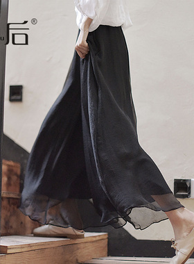 18573 薄款文艺仿棉麻阔腿裤女春夏高腰九分宽松亚麻直筒休闲裤裙
