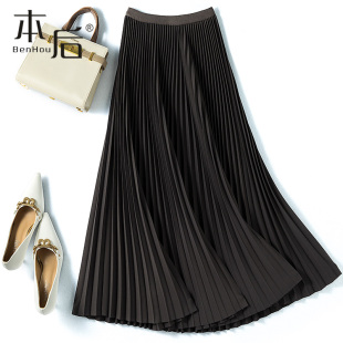 小个子设计感a字洋气 2021新款 律动之美 咖色百褶半身裙秋冬中长款