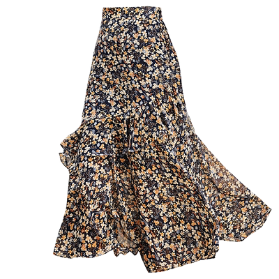 1270-雪纺荷叶碎花鱼尾半身裙