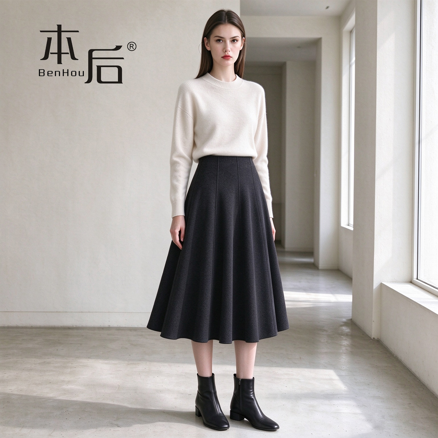 【醋酸+羊毛】A字半身裙女秋冬中长款显瘦遮胯伞裙垂感加绒毛呢