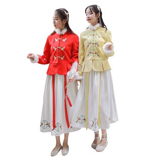 冬季汉服女 过年 古风红色喜庆女装加厚新年衣服女 中国风套装裙
