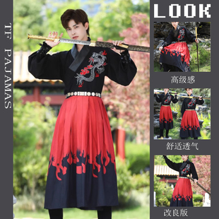 龙年拜年服汉服成人秋冬男装武侠交襟直袖汉元素锦衣卫飞鱼服套装