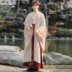新中式汉服男士马面裙夏复古龙纹绣花武侠中国风情侣服日常套装裙