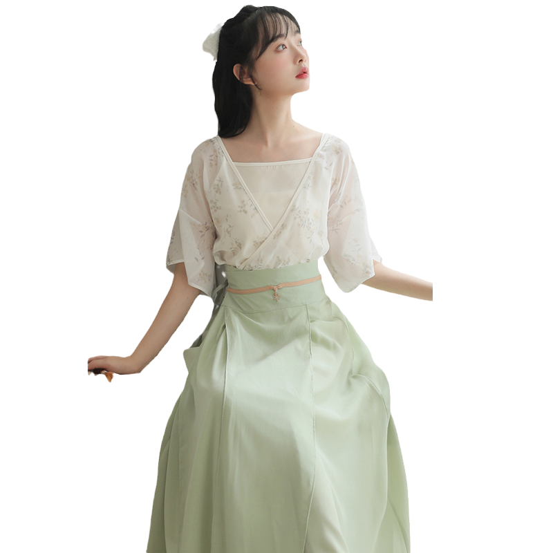 可以穿着上班的汉服女款夏季仙气飘逸古风女中国风上衣下裙三件套