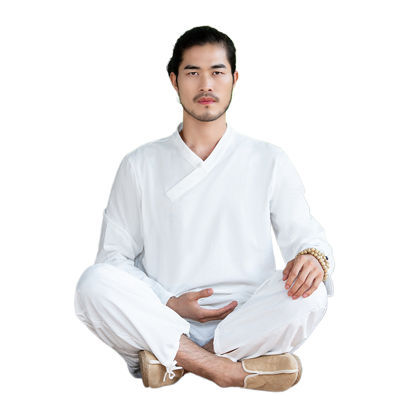 佛系禅意素衣男禅修居士服
