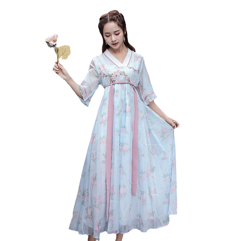 仙气汉元素日常大码汉服女胖mm中国风唐装夏装 超仙 飘逸连衣裙子