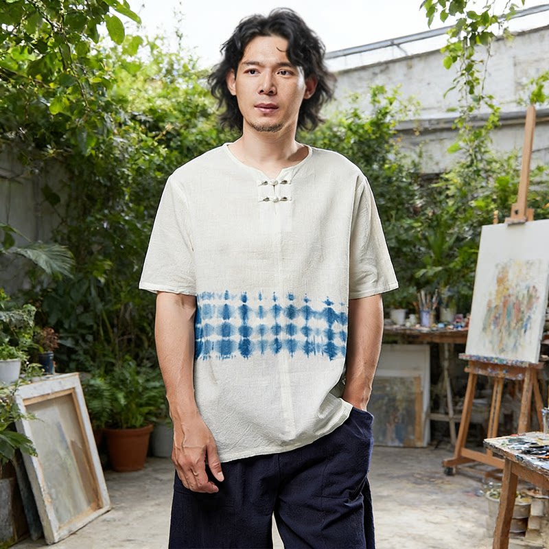 新中式男士国风t恤白色t恤短袖男夏季新款棉麻宽松年轻款休闲上衣