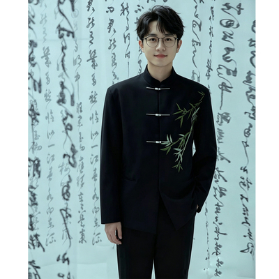 男士新中式西装国风外套年轻订婚礼服立领中山装民国唐装旗袍套装