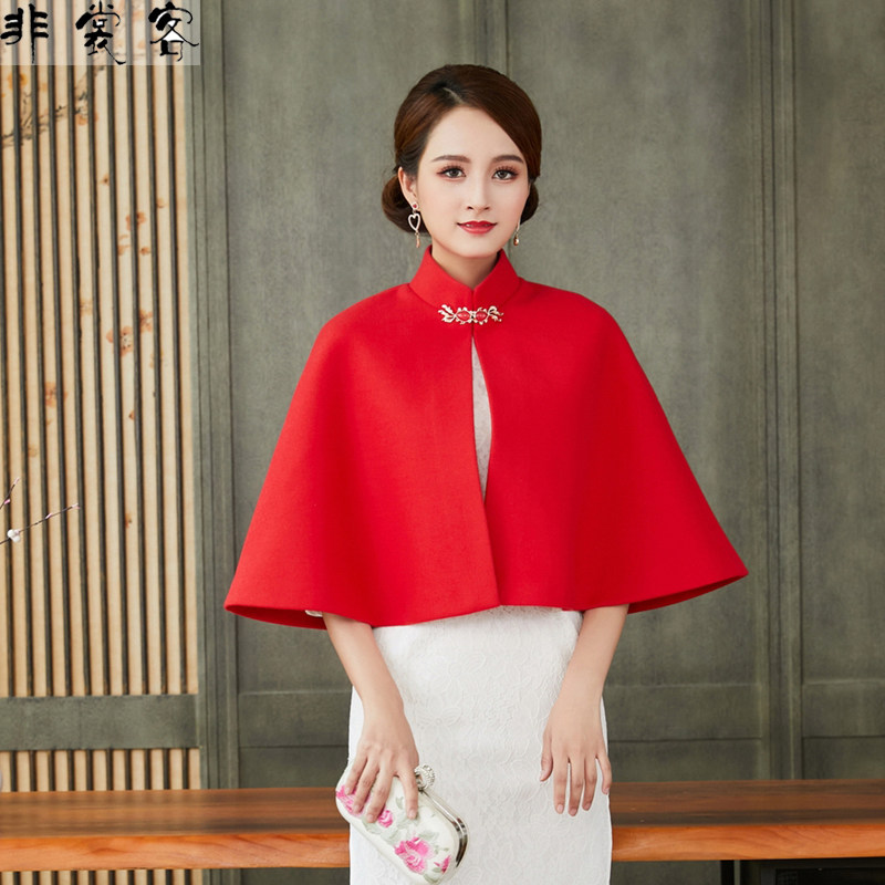 改良版女秋冬款新款时尚优雅复古民族风呢料汉服斗篷短款披肩披风