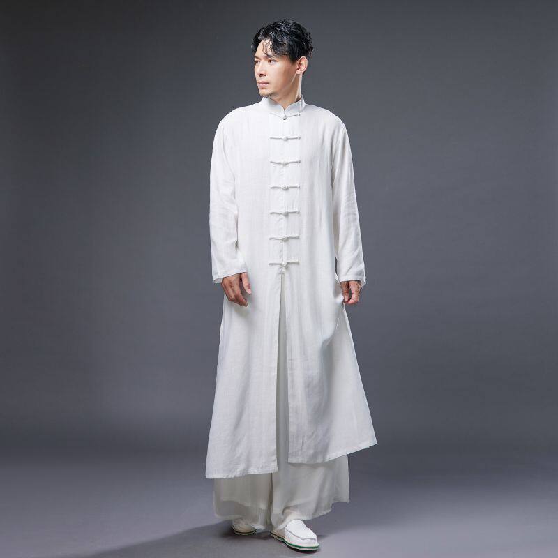 高级感茶服男 旗袍男 国风立领 棉麻禅意佛系男装 春夏季长衫盘扣