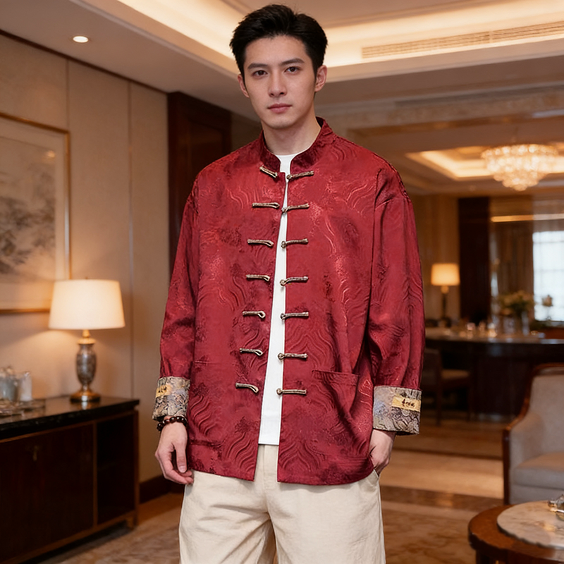 春秋款 男士新中式年轻唐装 中国风日常汉服男盘扣新中式上衣