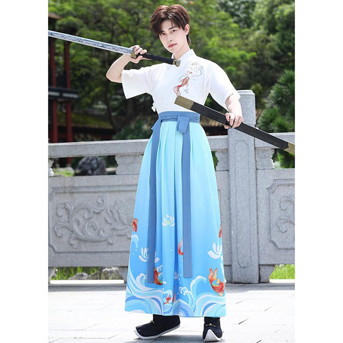 古装中国风男装侠客大码古风学生汉元素男孩子国风帅气汉服套装夏