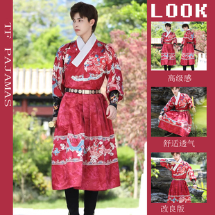 红色飞鱼服霸气龙纹2026马年新年汉服成人冬季男款直袖锦衣卫套装