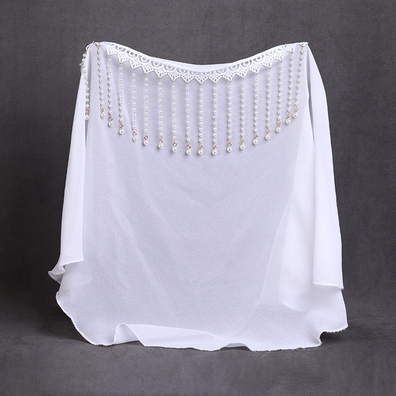 白色防晒汉服面纱古风遮面帘 遮面纱遮脸绢纱挂耳流苏舞蹈表演女