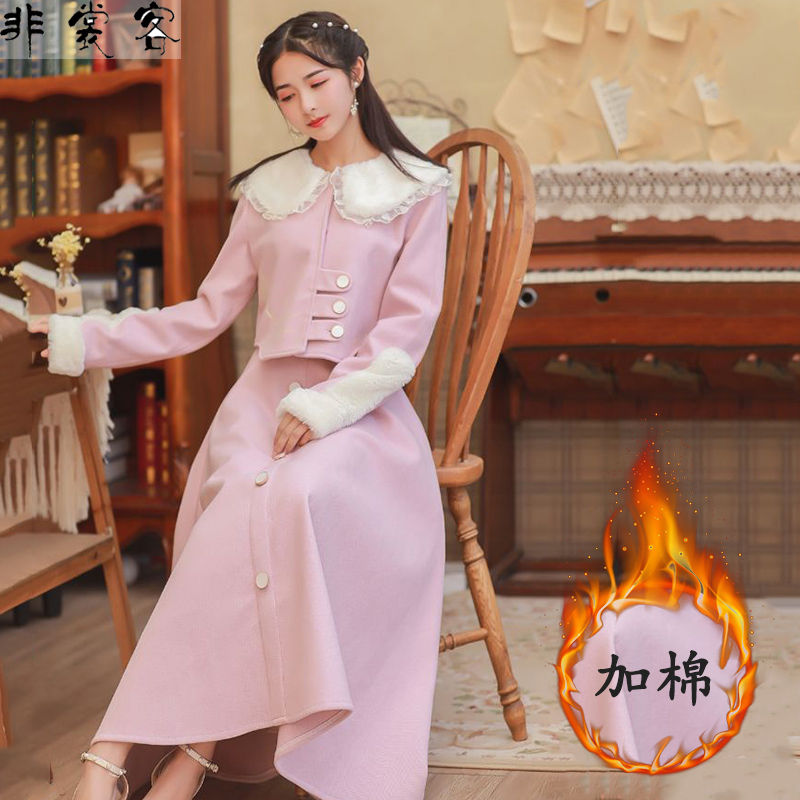 汉元素加厚改良版围脖粉色汉服