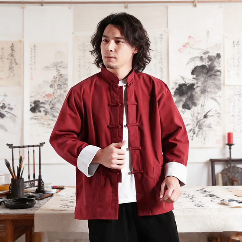 亚麻衬衫男立领新中式国风改良盘扣上衣棉麻男士长袖衬衣春夏季