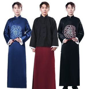 民国风年轻人唐装男款立领长衫相声表演大褂中式伴郎服兄弟装礼服