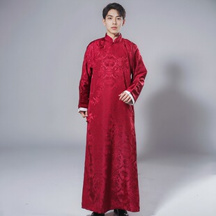 民国风唐装男款长袍马褂立领长衫小品相声大褂演出服伴郎服兄弟装