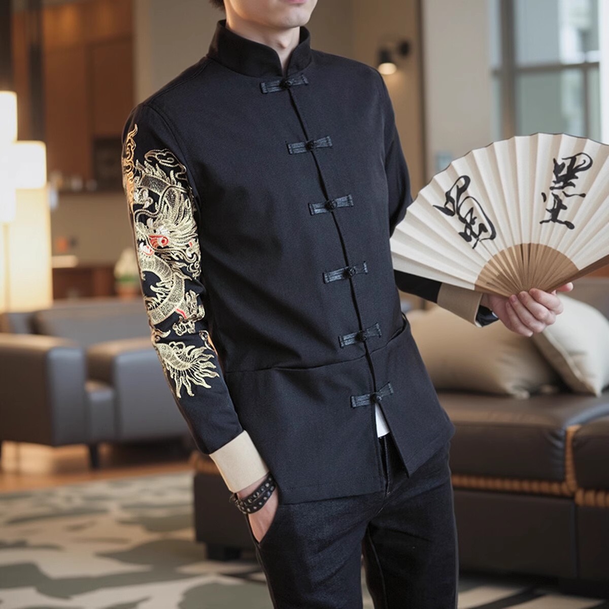 中式唐装汉服刺绣长袖外套中山装