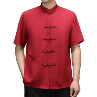 中国风衣服裤子男夏款爸爸唐装男款中老年夏季薄款短袖太极服套装
