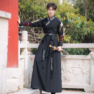 魏晋南北朝改良古风男装汉服男青少年侠客风帅气公子交襟古装套装