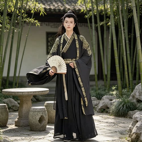 原创中国风绣花套装魏晋风汉服男交领侠客服装古装2026春夏季新款