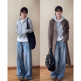 灰色短款 上衣穿搭 拉链卫衣外套女秋冬大衣内搭加绒厚连帽开衫 修身