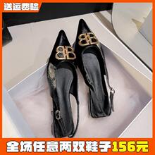 法式气质包头凉鞋女2025夏季新款外穿黑色尖头单鞋大码女鞋41到43